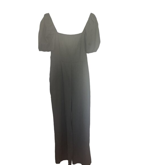 Francesca's Audrey Parks Linen Blend Puff Sleeve Jumpsuit Olive Green Size M - Picture 1 of 4